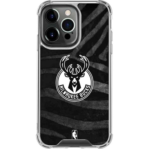 NBA Milwaukee Bucks Animal Print Black iPhone 16 Pro Clear Case